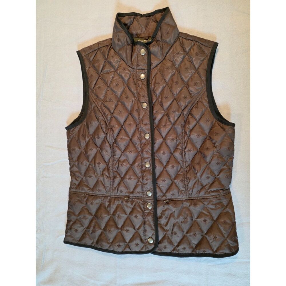 Eddie Bauer 650 Down Vest Womens Medium Brown Diamond Quilted Snowflake EUC